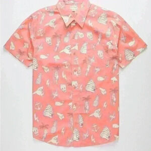 Public Access sea bound shark pineapple ship print summer button front shirt L